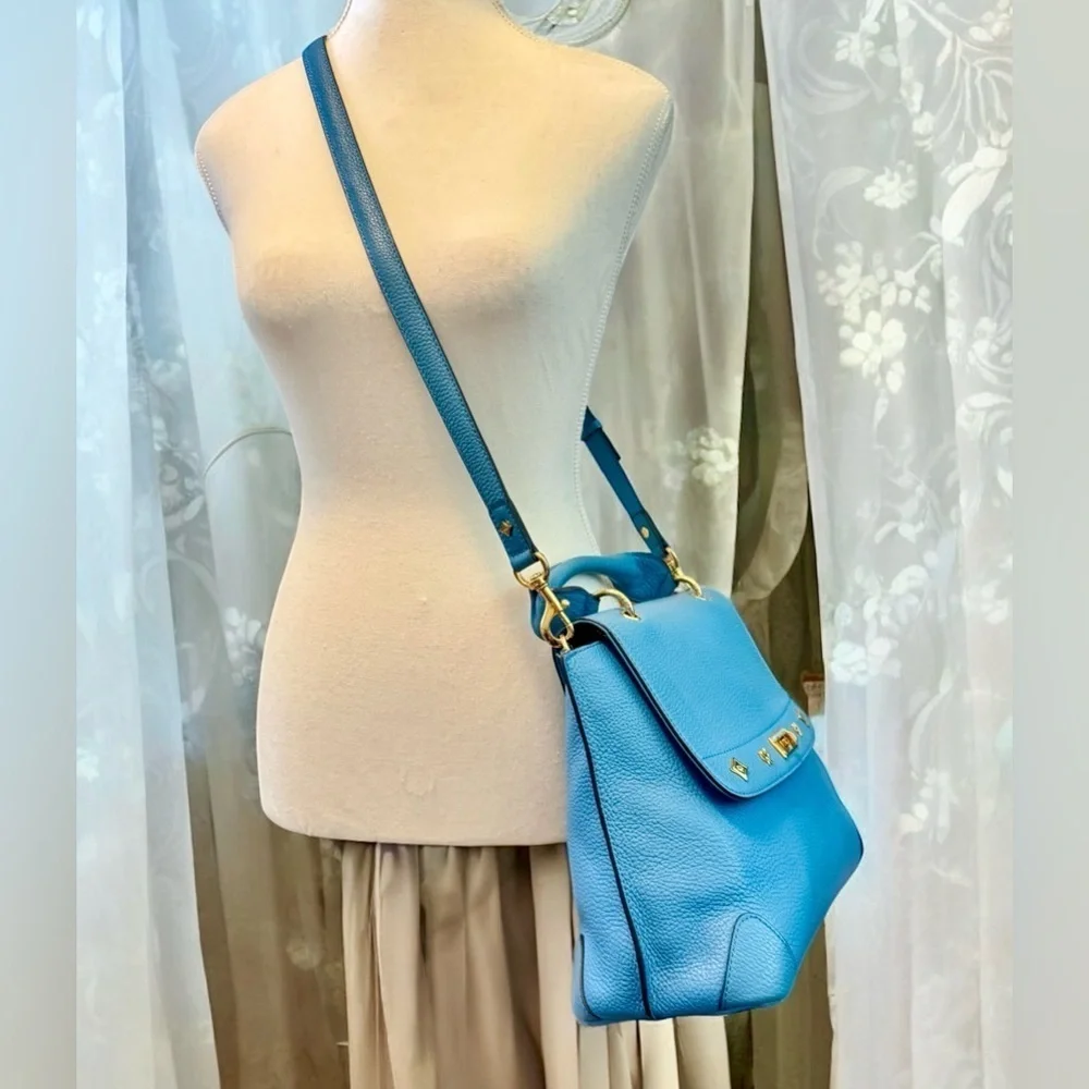 MCM Light Blue Leather First Lady Top Handle Satchel Crossbody Bag